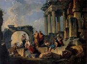 Panini, Giovanni Paolo Ruins with Scene of the Apostle Paul Preaching oil painting on canvas